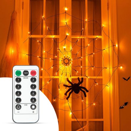 Pókháló fényfüggöny pókkal - melegfehér 60 db LED - USB-s