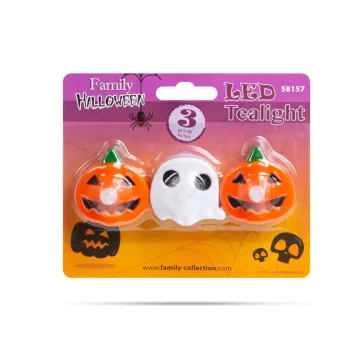   Halloween-i teamécses szett - tök, szellem - elemes - 3 db / csomag