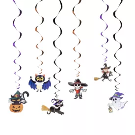  Halloween-i dekoráció szett - 6 féle motívum - csillogó spriál akasztóval