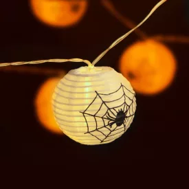   Halloween-i lampion fényfüzér - pókos, fehér - 7,5 x 165 cm - 2 x AA elemes