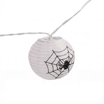   Halloween-i lampion fényfüzér - pókos, fehér - 7,5 x 165 cm - 2 x AA elemes