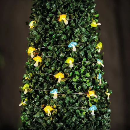 Szolár LED fényfüzér - gomba - 2,4 m - 25 LED - melegfehér