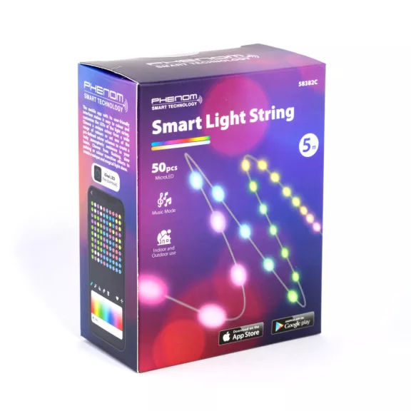 Smart fényfüzér - USB - 50 db RGBIC LED - 5 m - Bluetooth + zene mód - IP65 Smart fényfüzér - USB - 50 db RGBIC LED - 5 m - Bluetooth + zene mód - IP65