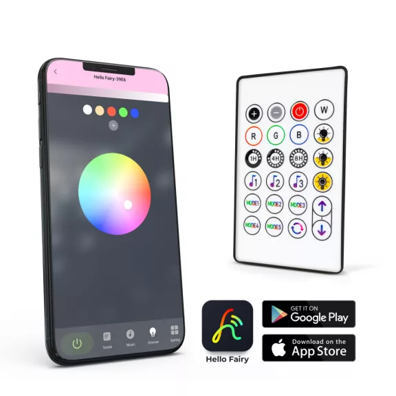 Smart fényfüzér - csillag - zene mód - USB - 25 RGB LED - 5 m - Bluetooth Smart fényfüzér - csillag - zene mód - USB - 25 RGB LED - 5 m - Bluetooth