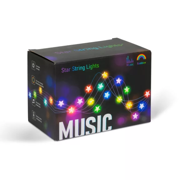 Smart fényfüzér - csillag - zene mód - USB - 25 RGB LED - 5 m - Bluetooth Smart fényfüzér - csillag - zene mód - USB - 25 RGB LED - 5 m - Bluetooth