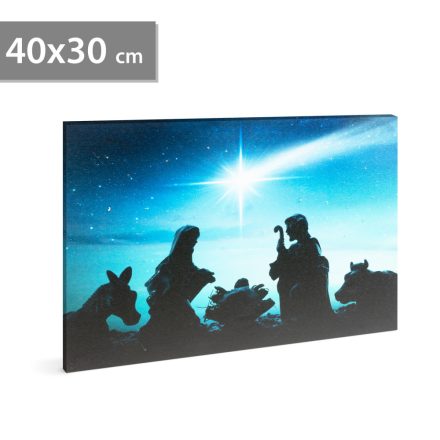Karácsonyi LED-es hangulatkép - fali akasztóval, 2 x AA, 40 x 30 cm 58455