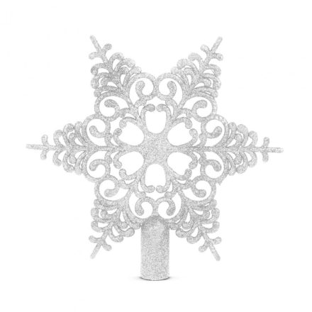 Karácsonyfa csúcsdísz - hópehely alakú - 20 x 20 cm - ezüst