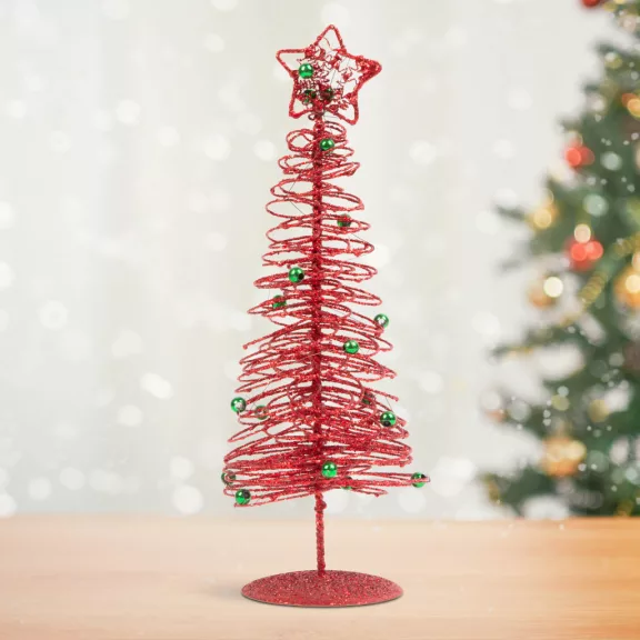 Karácsonyi, glitteres, fém karácsonyfa - 28 cm - piros Karácsonyi, glitteres, fém karácsonyfa - 28 cm - piros