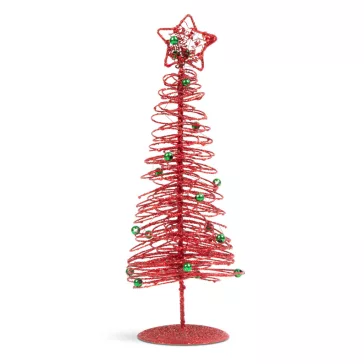Karácsonyi, glitteres, fém karácsonyfa - 28 cm - piros
