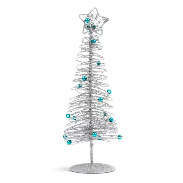 Karácsonyi, glitteres, fém karácsonyfa - 28 cm - ezüst