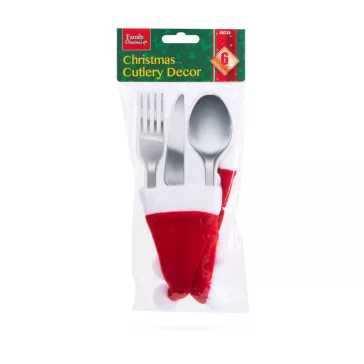  Karácsonyi evőeszköz dekor - mikulássapka - 17 cm - 3 féle - 6 db / csomag
