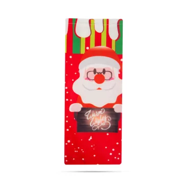   Karácsonyi italos üveg tartó szalaggal - mikulás - poliészter - 32 x 12,5 cm