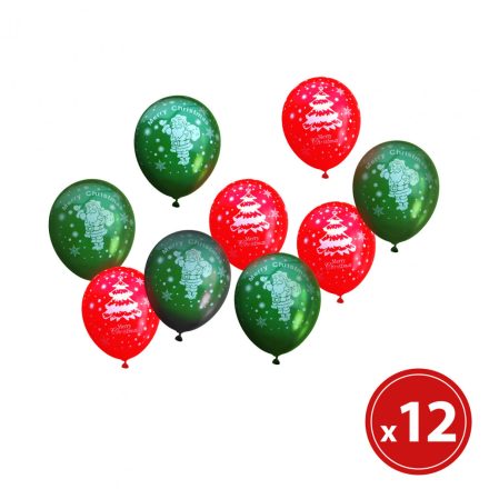 Lufi szett - piros-zöld, karácsonyi motívumokkal - 12 db / csomag