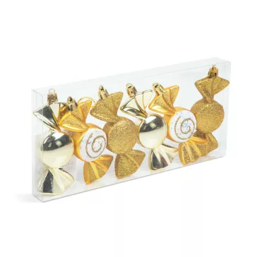   Karácsonyfadísz szett - arany cukor - 10 x 3,6 cm - 6 db / szett