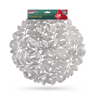   Tányéralátét - ezüst - fémes hatású - kör - PVC - 38 cm