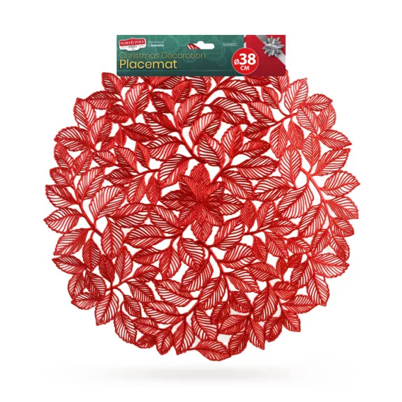Tányéralátét - piros  - fémes hatású - kör - PVC - 38 cm