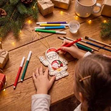   Karácsonyi dekoráció - festhető fa fotókeret - Mikulás - 13 cm - akasztható