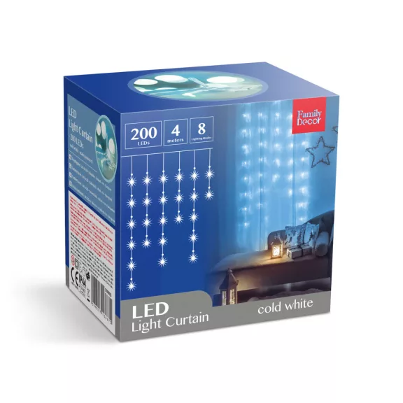 Fényfüggöny - 200 db LED - hidegfehér - hálózati - IP44 - 4,2 m - 8 program Fényfüggöny - 200 db LED - hidegfehér - hálózati - IP44 - 4,2 m - 8 program