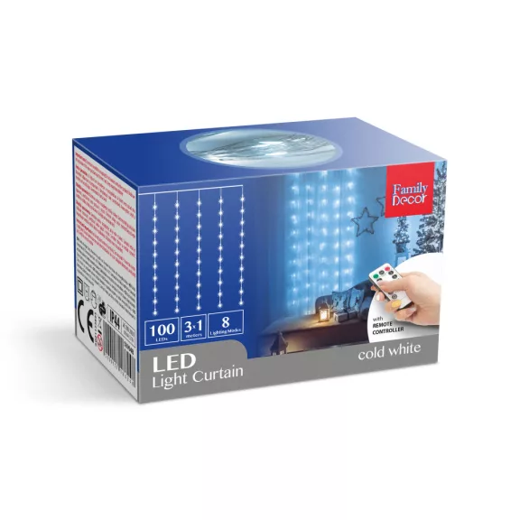 Fényfüggöny - 100 db hidegfehér microLED-del - 3 x 1 m - 230V - távirányítós