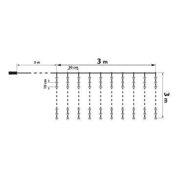   Fényfüggöny - 300 db hidegfehér microLED-del - 3 x 3 m - 230V - távirányítós