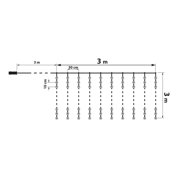Fényfüggöny - 300 db hidegfehér microLED-del - 3 x 3 m - 230V - távirányítós