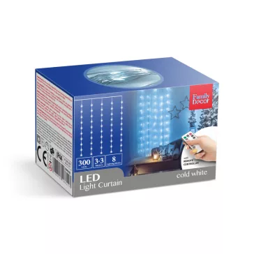   Fényfüggöny - 300 db hidegfehér microLED-del - 3 x 3 m - 230V - távirányítós