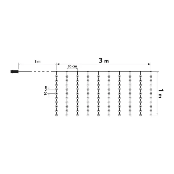 Fényfüggöny - 100 db melegfehér LED-del - 3 x 1 m - 230V - távirányítós