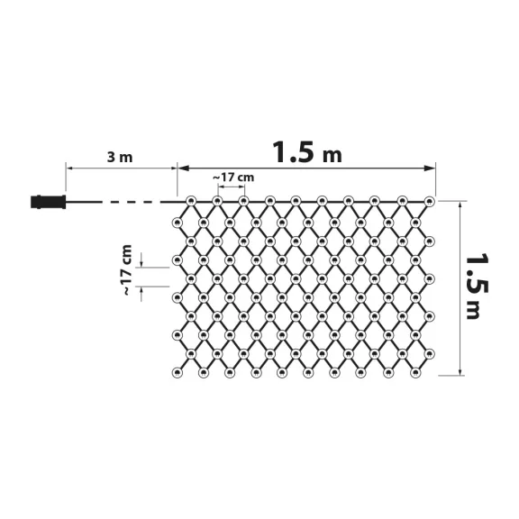 LED-es fényháló - 100 db melegfehér LED-del - 1,5 x 1,5 m - 230V - távirányítós LED-es fényháló - 100 db melegfehér LED-del - 1,5 x 1,5 m - 230V - távirányítós