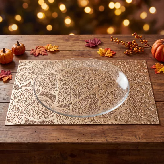 Tányéralátét - levélmintás - PVC - 45 x 30 cm - arany Tányéralátét - levélmintás - PVC - 45 x 30 cm - arany