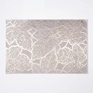 Tányéralátét - levélmintás - PVC - 45 x 30 cm - ezüst