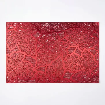 Tányéralátét - levélmintás - PVC - 45 x 30 cm - piros