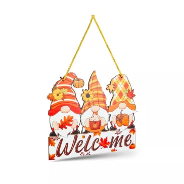   Őszi dekoráció - akasztható manós ajtódísz - MDF - „Welcome” - 32 x 26 cm