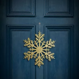   Karácsonyi dekoráció - jégkristály - glitteres arany - akasztható - 31 cm