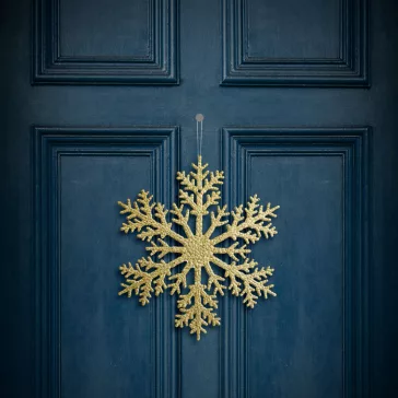   Karácsonyi dekoráció - jégkristály - glitteres arany - akasztható - 31 cm