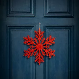   Karácsonyi dekoráció - jégkristály - glitteres piros - akasztható - 31 cm
