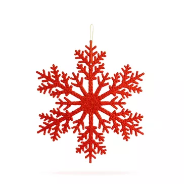   Karácsonyi dekoráció - jégkristály - glitteres piros - akasztható - 31 cm
