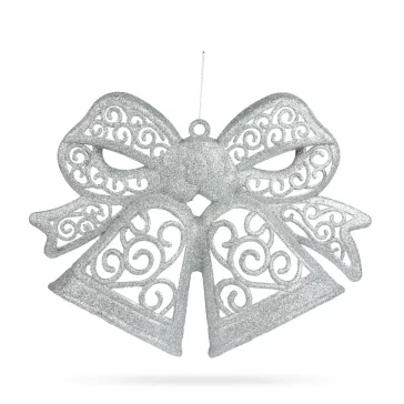   Karácsonyi dekoráció - masni - akasztható - ezüst - 35 cm