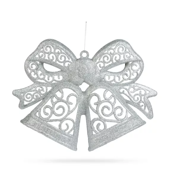 Karácsonyi dekoráció - masni - akasztható - ezüst - 35 cm