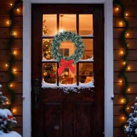   Karácsonyi ajtódísz / kopogtató - koszorú masnival - 27 cm