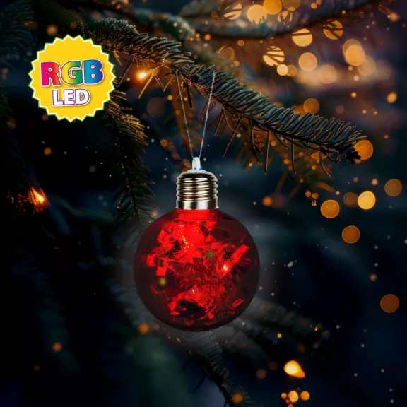 Karácsonyi LED-es gömb - RGB LED - átlátszó - műanyag - 8 cm - 3 x LR44 Karácsonyi LED-es gömb - RGB LED - átlátszó - műanyag - 8 cm - 3 x LR44