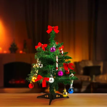   Műfenyő szett - 40 cm műfenyő + 20 db dísz - zöld - műanyag