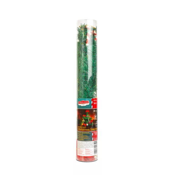 Műfenyő szett - 40 cm műfenyő + 20 db dísz - zöld - műanyag
