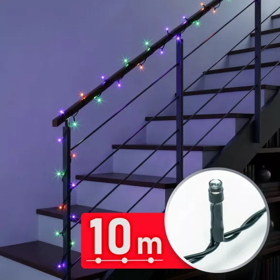 Fényfüzér - 10 m - színes - 200 LED - 220-240V - 6W - zöld kábel Fényfüzér - 10 m - színes - 200 LED - 220-240V - 6W - zöld kábel