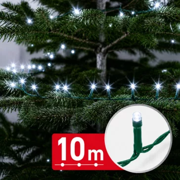   Fényfüzér - 10 m - hidegfehér - 200 LED - 100-240V - 6W - zöld kábel