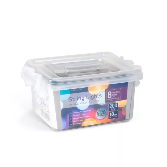Fényfüzér - 10 m - színes - 200 LED - 220-240V - 6W - zöld kábel Fényfüzér - 10 m - színes - 200 LED - 220-240V - 6W - zöld kábel