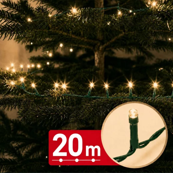 Fényfüzér - 20 m - melegfehér - 400 LED - 100-240V - 6W - zöld kábel Fényfüzér - 20 m - melegfehér - 400 LED - 100-240V - 6W - zöld kábel