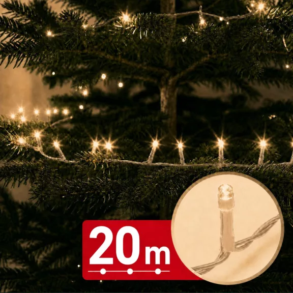 Fényfüzér - 20 m - melegfehér - 400 LED - 220-240V - 6W - átlátszó kábel Fényfüzér - 20 m - melegfehér - 400 LED - 220-240V - 6W - átlátszó kábel