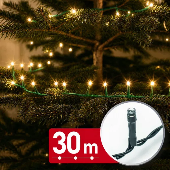 Fényfüzér - 30 m - melegfehér - 600 LED - 220-240V - 6W - zöld kábel Fényfüzér - 30 m - melegfehér - 600 LED - 220-240V - 6W - zöld kábel
