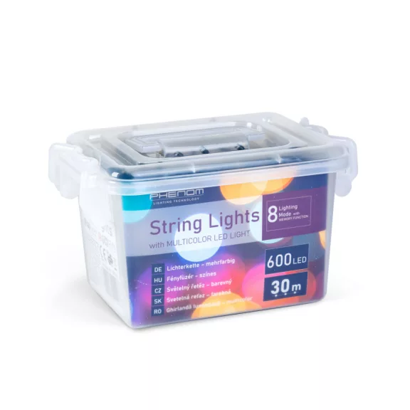 Fényfüzér - 30 m - színes - 600 LED - 220-240V - 6W - zöld kábel Fényfüzér - 30 m - színes - 600 LED - 220-240V - 6W - zöld kábel