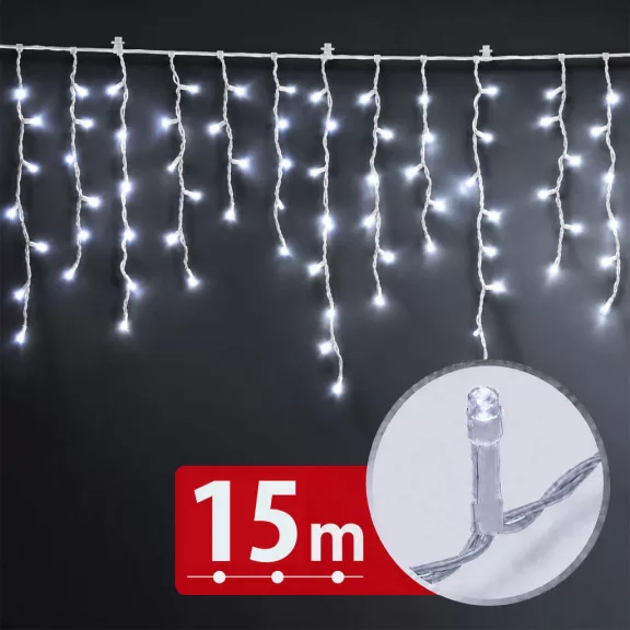 Fényfüzér függöny - 15 m - hidegfehér - 600 LED - 100-240V - 6W - átlátszó kábel Fényfüzér függöny - 15 m - hidegfehér - 600 LED - 100-240V - 6W - átlátszó kábel